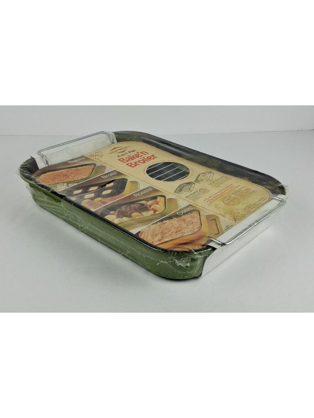 West Bend 4-In-1 Bake'n Broiler Pan Chrome-Plated Rack Durable Aluminum & Porcel